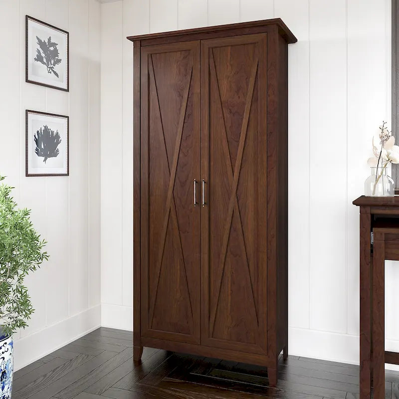 Armoire haute de rangement avec portes, 5 étagères, 7 couleurs, style ferme