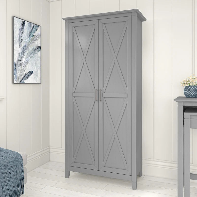 Armoire haute de rangement avec portes, 5 étagères, 7 couleurs, style ferme