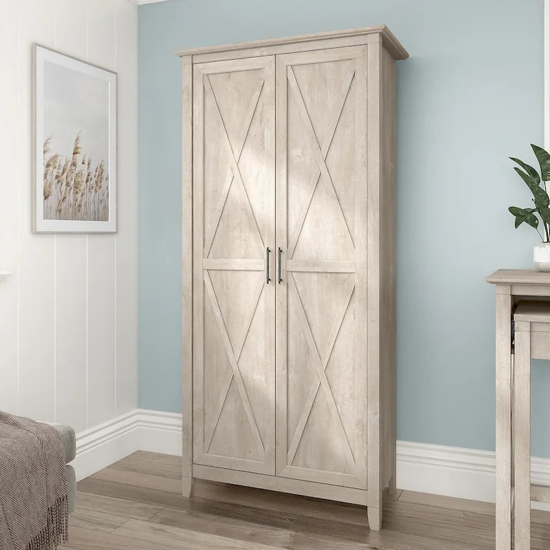 Armoire haute de rangement avec portes, 5 étagères, 7 couleurs, style ferme