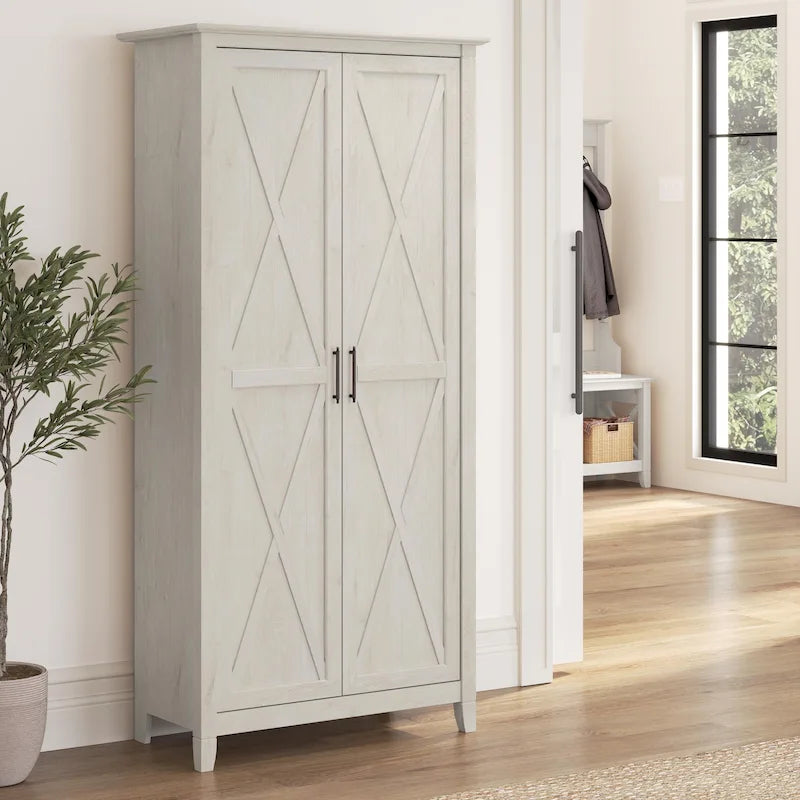Armoire haute de rangement avec portes, 5 étagères, 7 couleurs, style ferme