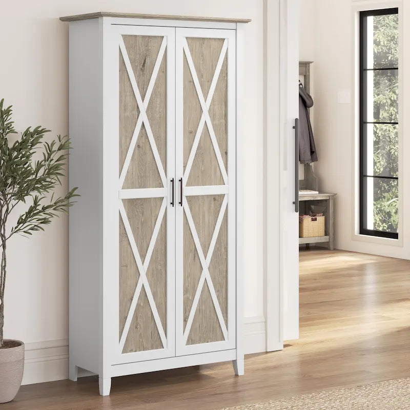 Armoire haute de rangement avec portes, 5 étagères, 7 couleurs, style ferme