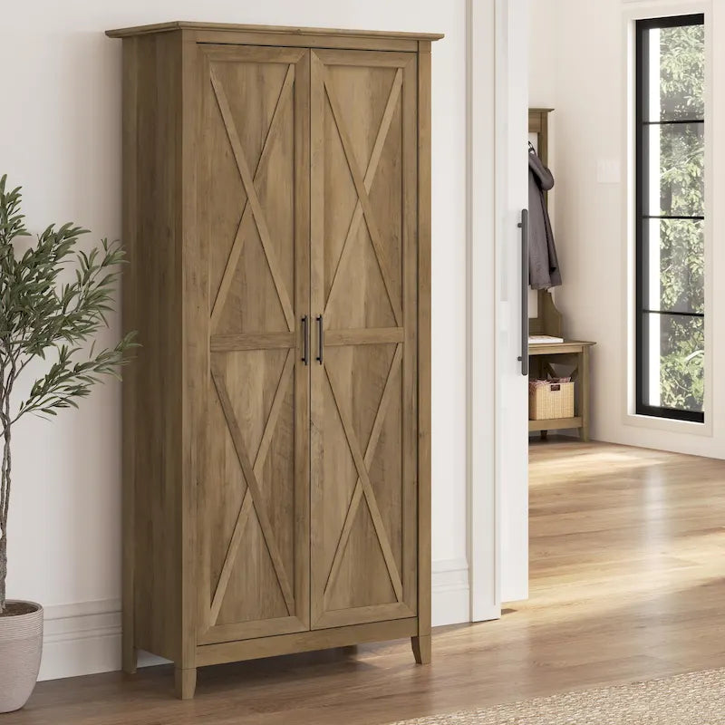 Armoire haute de rangement avec portes, 5 étagères, 7 couleurs, style ferme