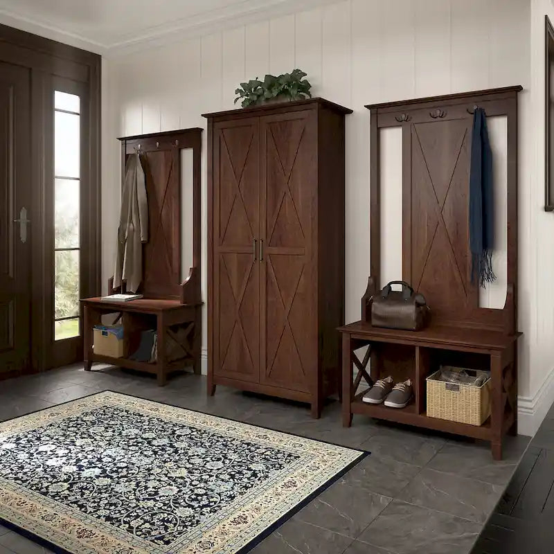 Armoire haute de rangement avec portes, 5 étagères, 7 couleurs, style ferme