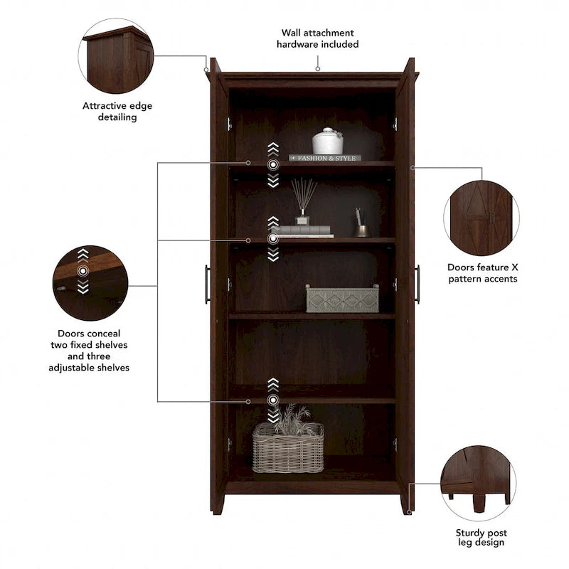 Armoire haute de rangement avec portes, 5 étagères, 7 couleurs, style ferme