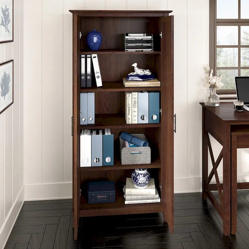 Armoire haute de rangement avec portes, 5 étagères, 7 couleurs, style ferme