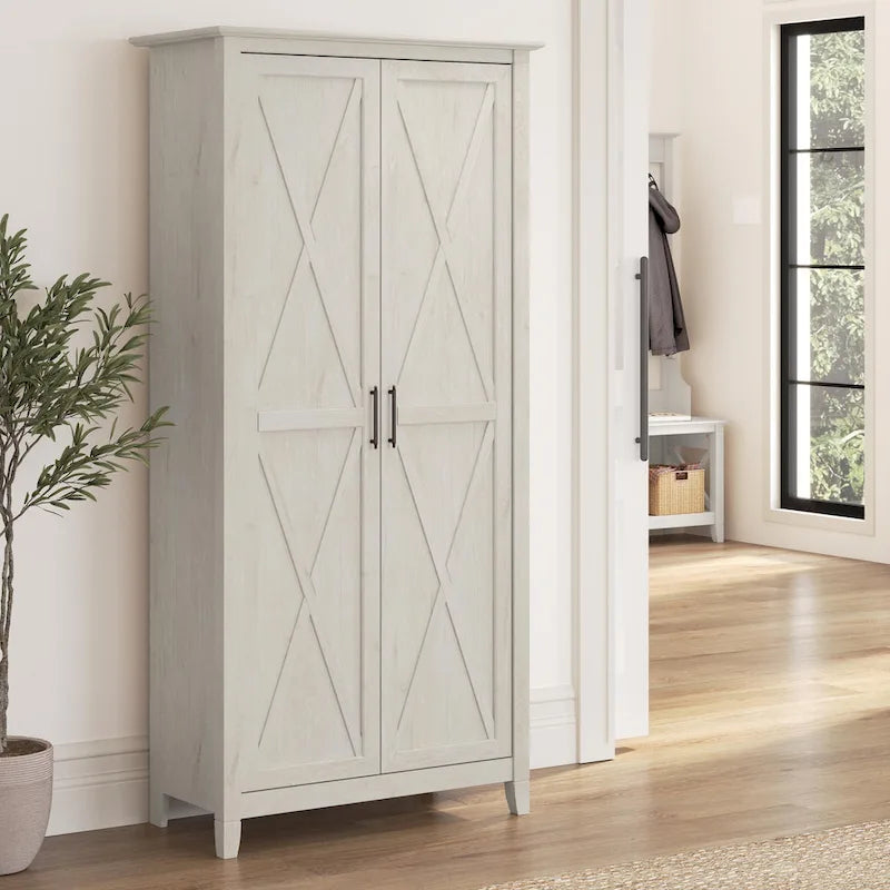 Armoire haute de rangement avec portes, 5 étagères, 7 couleurs, style ferme