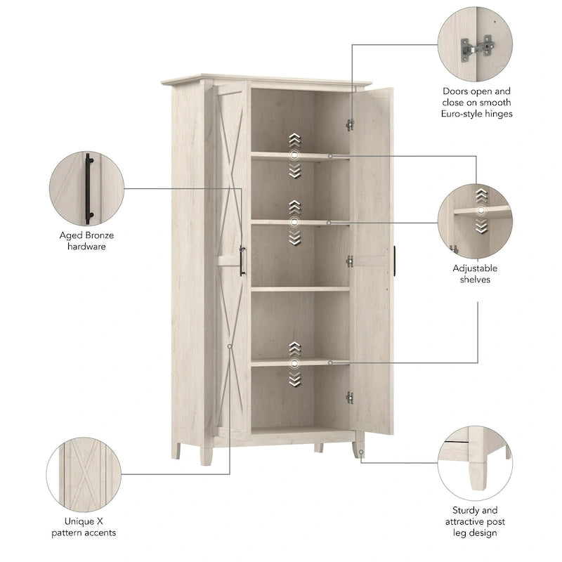 Armoire haute de rangement avec portes, 5 étagères, 7 couleurs, style ferme