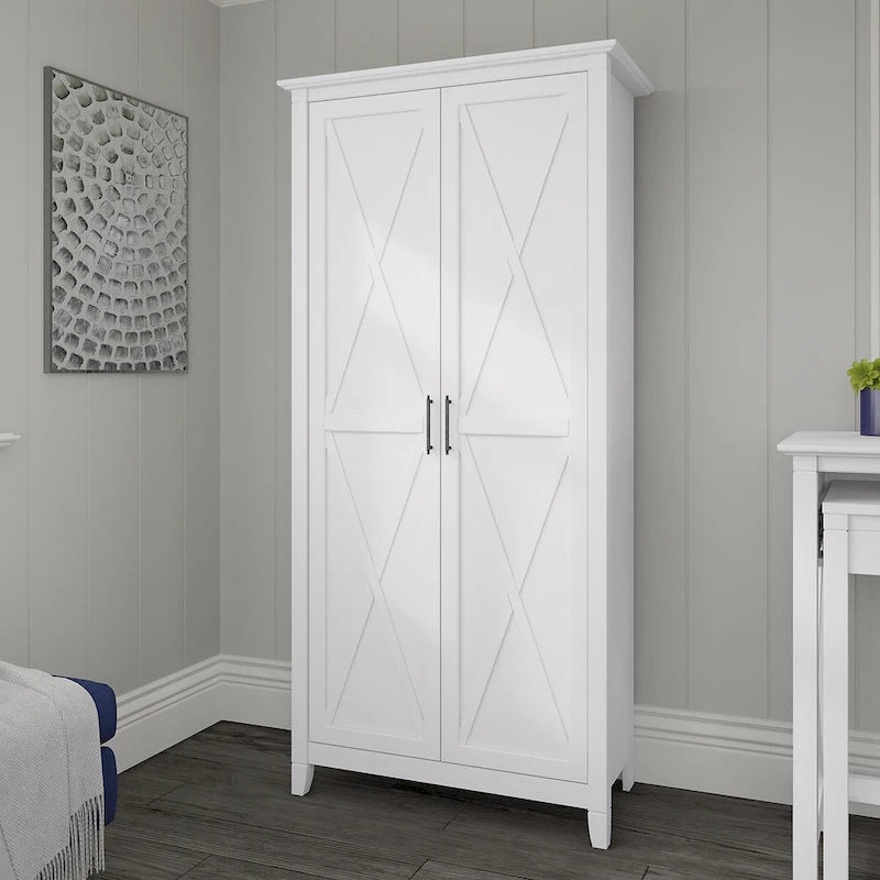 Armoire haute de rangement avec portes, 5 étagères, 7 couleurs, style ferme