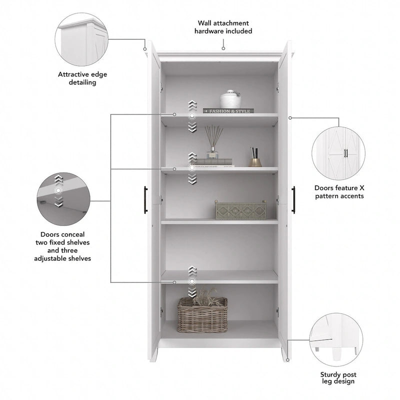 Armoire haute de rangement avec portes, 5 étagères, 7 couleurs, style ferme