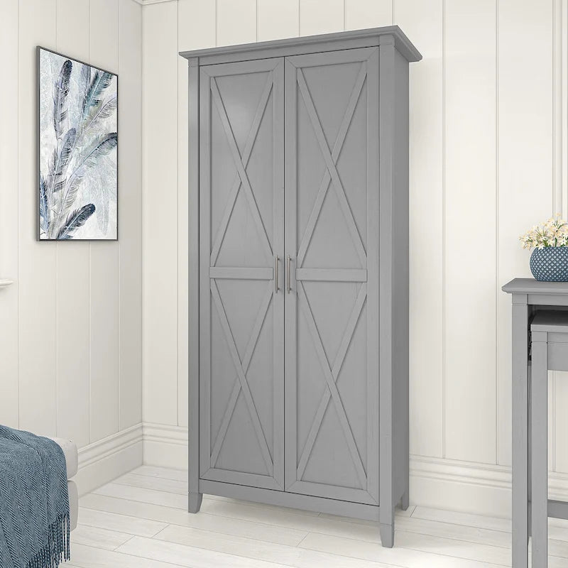 Armoire haute de rangement avec portes, 5 étagères, 7 couleurs, style ferme