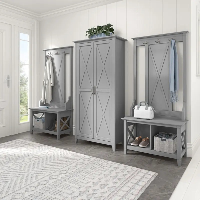 Armoire haute de rangement avec portes, 5 étagères, 7 couleurs, style ferme