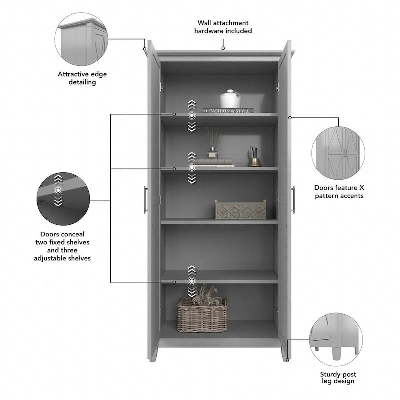 Armoire haute de rangement avec portes, 5 étagères, 7 couleurs, style ferme