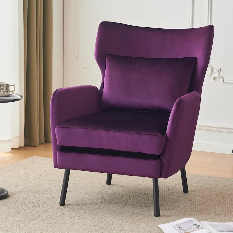 Fauteuil d'appoint dossier haut en velours vert / beige / violet, 1 place