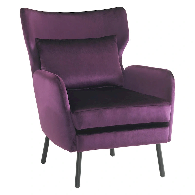 Fauteuil d'appoint dossier haut en velours vert / beige / violet, 1 place