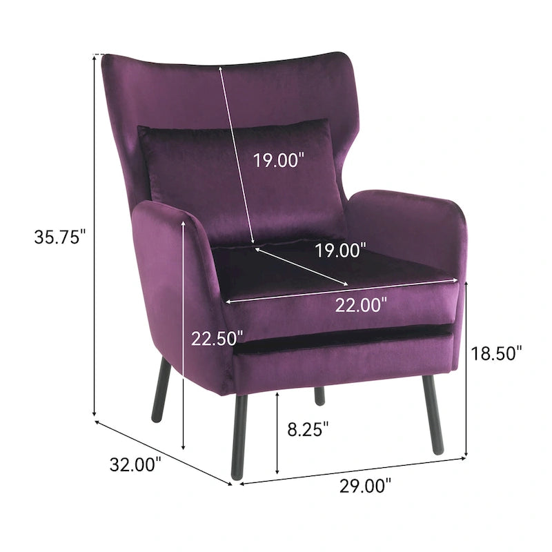 Fauteuil d'appoint dossier haut en velours vert / beige / violet, 1 place