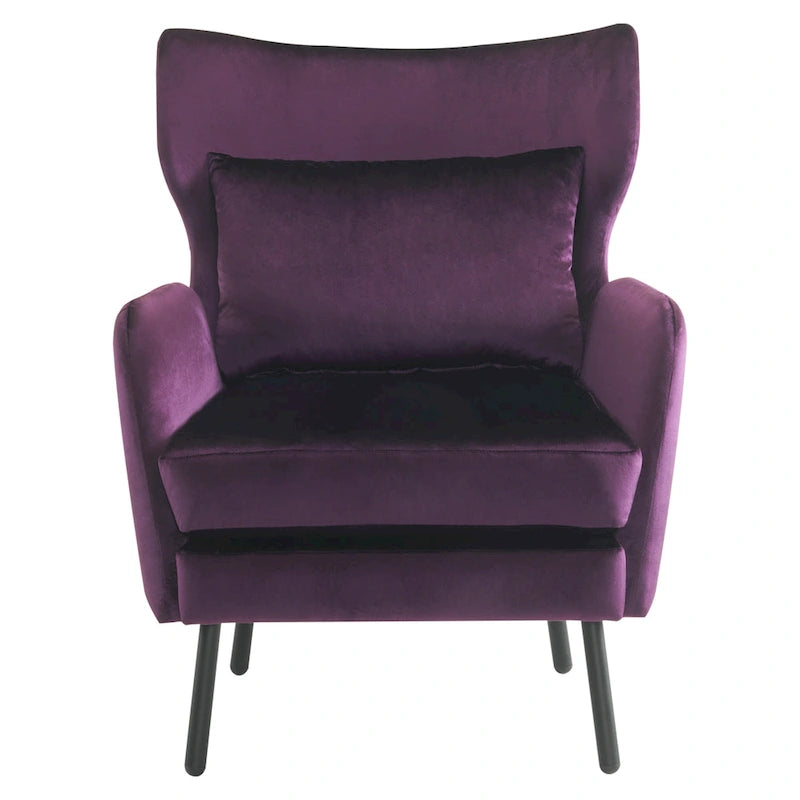 Fauteuil d'appoint dossier haut en velours vert / beige / violet, 1 place