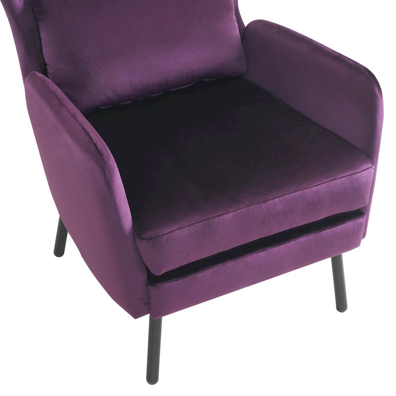 Fauteuil d'appoint dossier haut en velours vert / beige / violet, 1 place