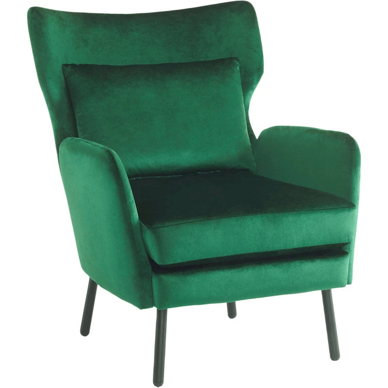 Fauteuil d'appoint dossier haut en velours vert / beige / violet, 1 place