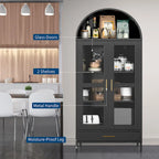Meuble de rangement en métal avec porte vitrée cintrée, noir/blanc, 73 po, 2 tablettes réglables