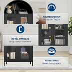 Meuble de rangement en métal avec porte vitrée cintrée, noir/blanc, 73 po, 2 tablettes réglables