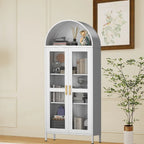 Meuble de rangement en métal avec porte vitrée cintrée, noir/blanc, 73 po, 2 tablettes réglables