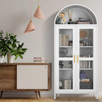 Meuble de rangement en métal avec porte vitrée cintrée, noir/blanc, 73 po, 2 tablettes réglables