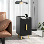 Table de chevet avec station de recharge, café / blanc / noir, table d'appoint à 2 tiroirs