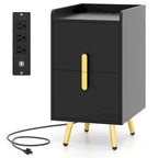 Table de chevet avec station de recharge, café / blanc / noir, table d'appoint à 2 tiroirs