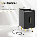 Table de chevet avec station de recharge, café / blanc / noir, table d'appoint à 2 tiroirs