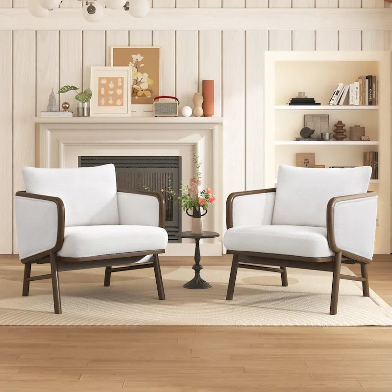 Fauteuils d'appoint blancs en tissu sherpa, lot de 2