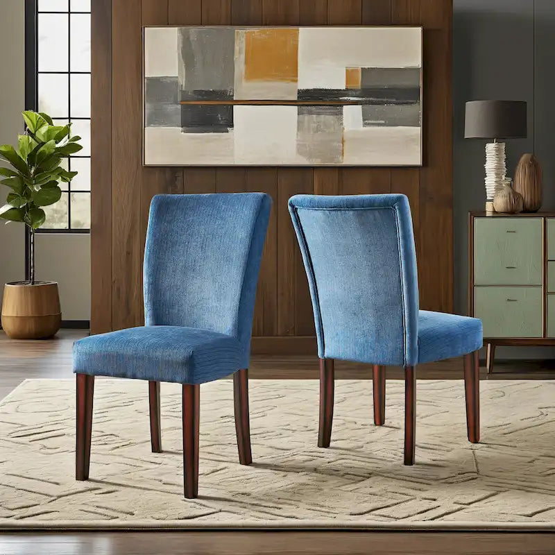 Chaises de salle à manger Parsons en chenille/microfibre, lot de 2, gris argenté/brun clair/bleu roi/camel
