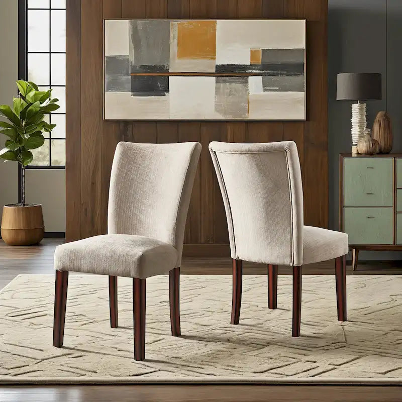 Chaises de salle à manger Parsons en chenille/microfibre, lot de 2, gris argenté/brun clair/bleu roi/camel