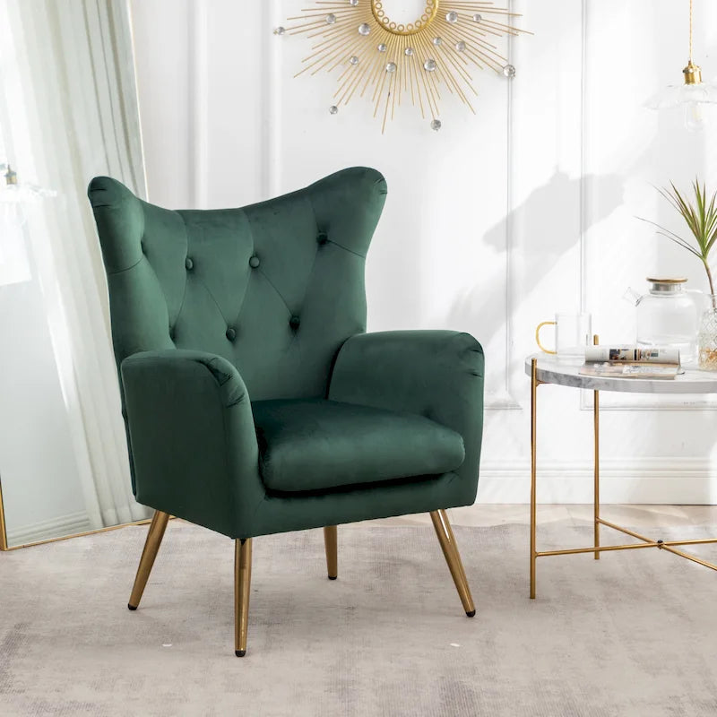 Fauteuil d'appoint en velours capitonné à dossier haut, siège unique