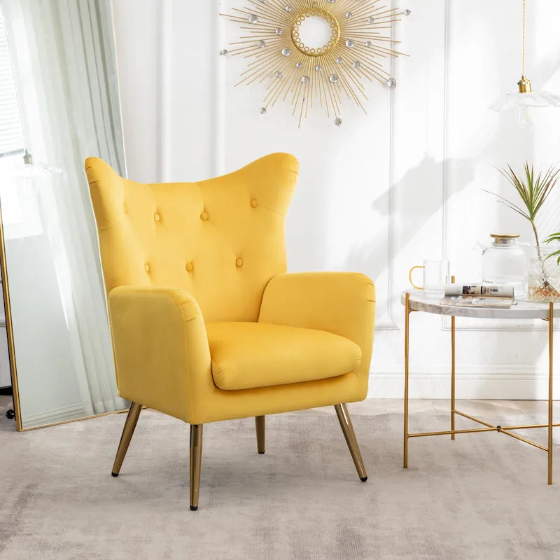 Fauteuil d'appoint en velours capitonné à dossier haut, siège unique