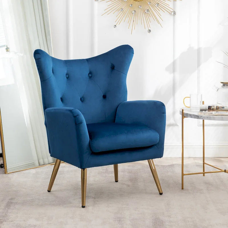 Fauteuil d'appoint en velours capitonné à dossier haut, siège unique