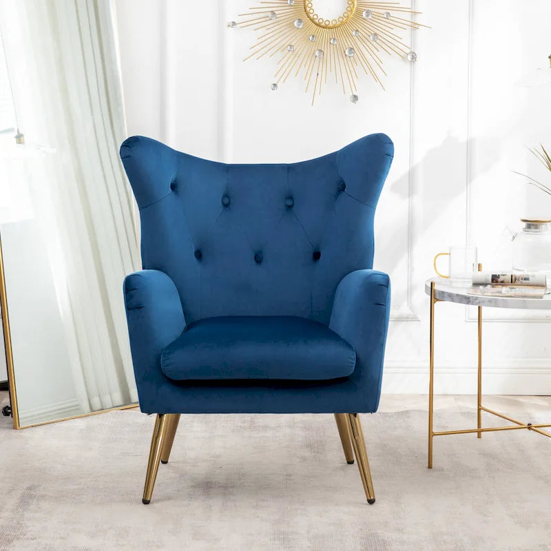 Fauteuil d'appoint en velours capitonné à dossier haut, siège unique