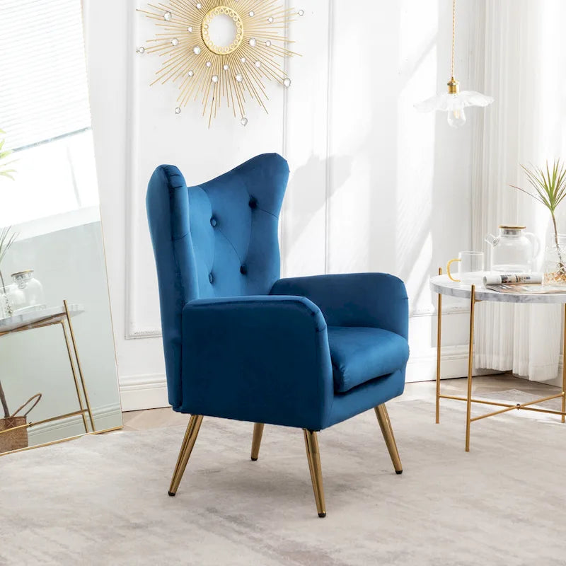 Fauteuil d'appoint en velours capitonné à dossier haut, siège unique