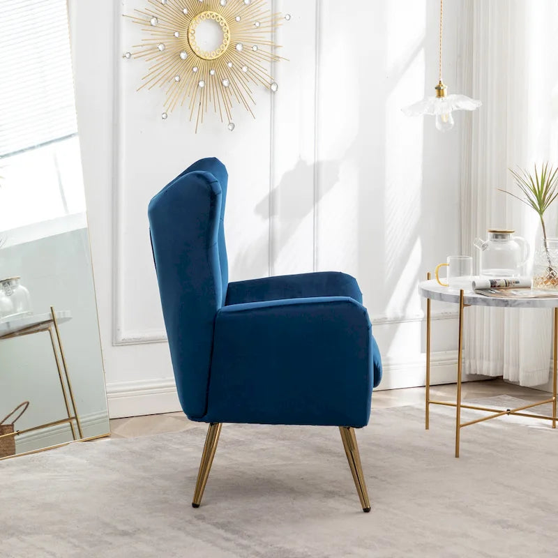 Fauteuil d'appoint en velours capitonné à dossier haut, siège unique