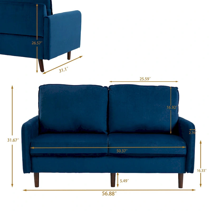 Causeuse moderne 2 places en velours – Blanc / Bleu / Gingembre / Gris / Cyan grisâtre / Jaune
