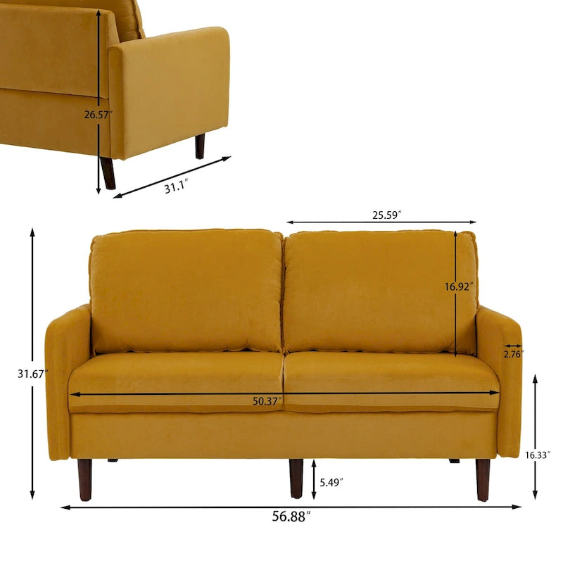 Causeuse moderne 2 places en velours – Blanc / Bleu / Gingembre / Gris / Cyan grisâtre / Jaune