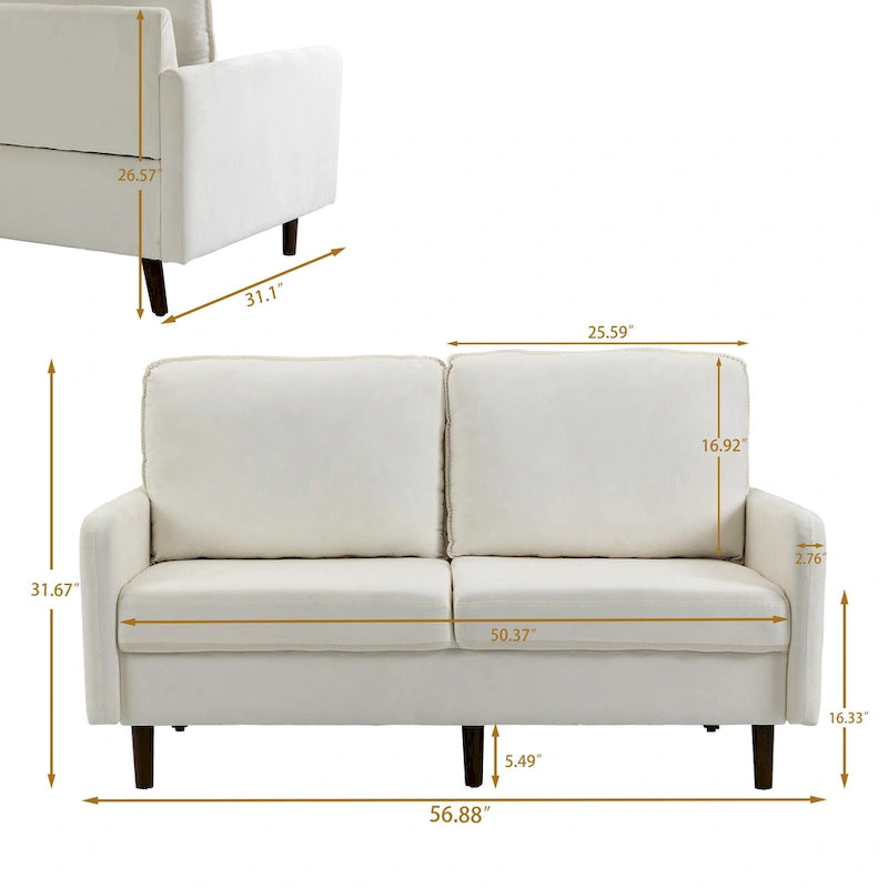 Causeuse moderne 2 places en velours – Blanc / Bleu / Gingembre / Gris / Cyan grisâtre / Jaune