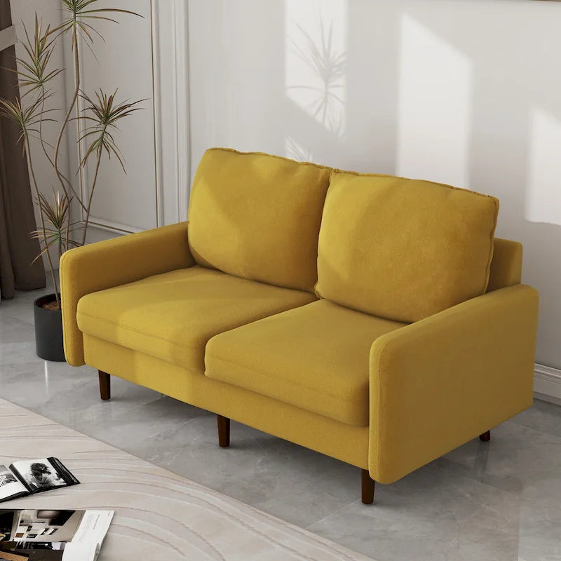 Causeuse moderne 2 places en velours – Blanc / Bleu / Gingembre / Gris / Cyan grisâtre / Jaune