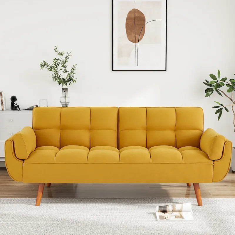 Canapé-lit futon convertible 75 po, dossier inclinable divisé, 2 places – Miel Aulne/Jaune/Beige/Gris