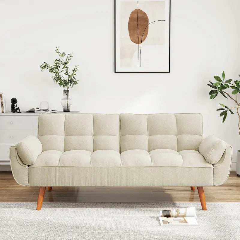 Canapé-lit futon convertible 75 po, dossier inclinable divisé, 2 places – Miel Aulne/Jaune/Beige/Gris