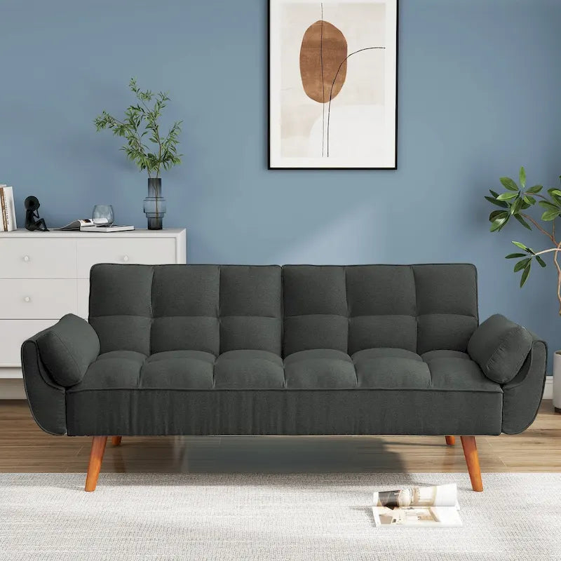 Canapé-lit futon convertible 75 po, dossier inclinable divisé, 2 places – Miel Aulne/Jaune/Beige/Gris