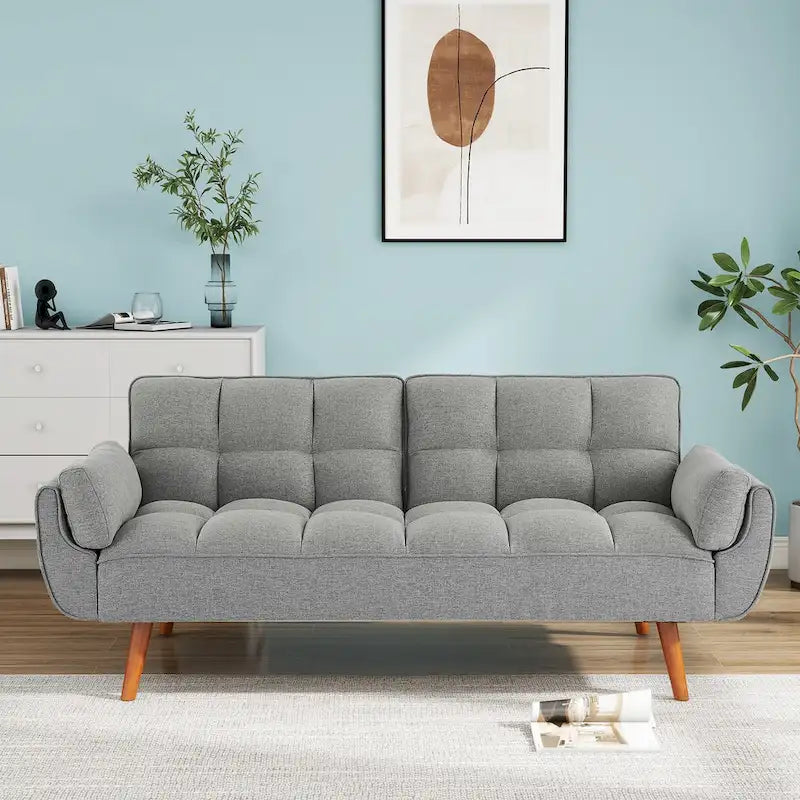 Canapé-lit futon convertible 75 po, dossier inclinable divisé, 2 places – Miel Aulne/Jaune/Beige/Gris