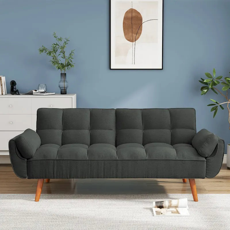 Canapé-lit futon convertible 75 po, dossier inclinable divisé, 2 places – Miel Aulne/Jaune/Beige/Gris