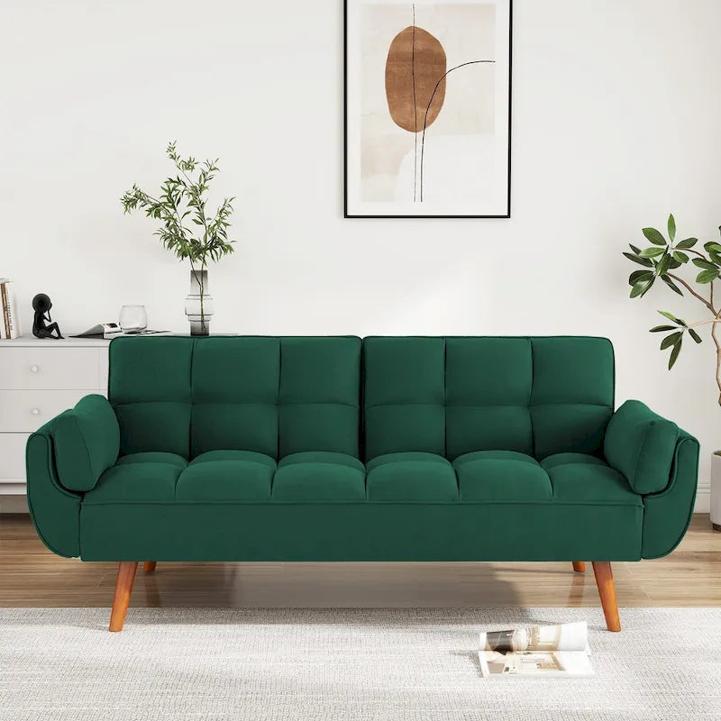 Canapé-lit futon convertible 75 po, dossier inclinable divisé, 2 places – Miel Aulne/Jaune/Beige/Gris