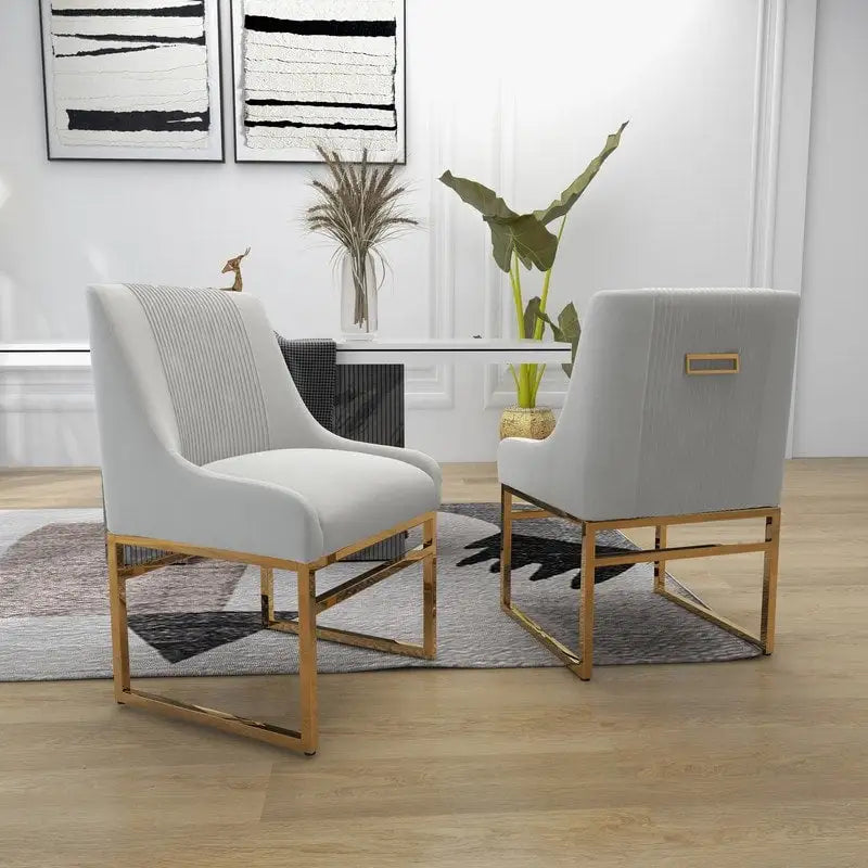 Lot de 2 fauteuils d'appoint en velours, pieds en métal doré – Gris / Beige / Noir