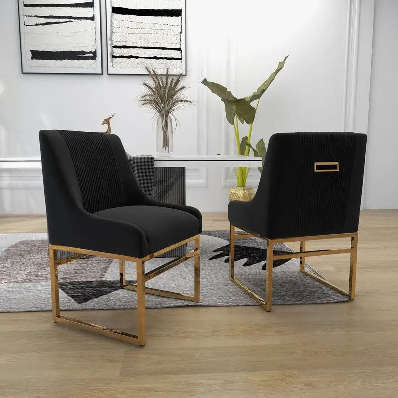 Lot de 2 fauteuils d'appoint en velours, pieds en métal doré – Gris / Beige / Noir